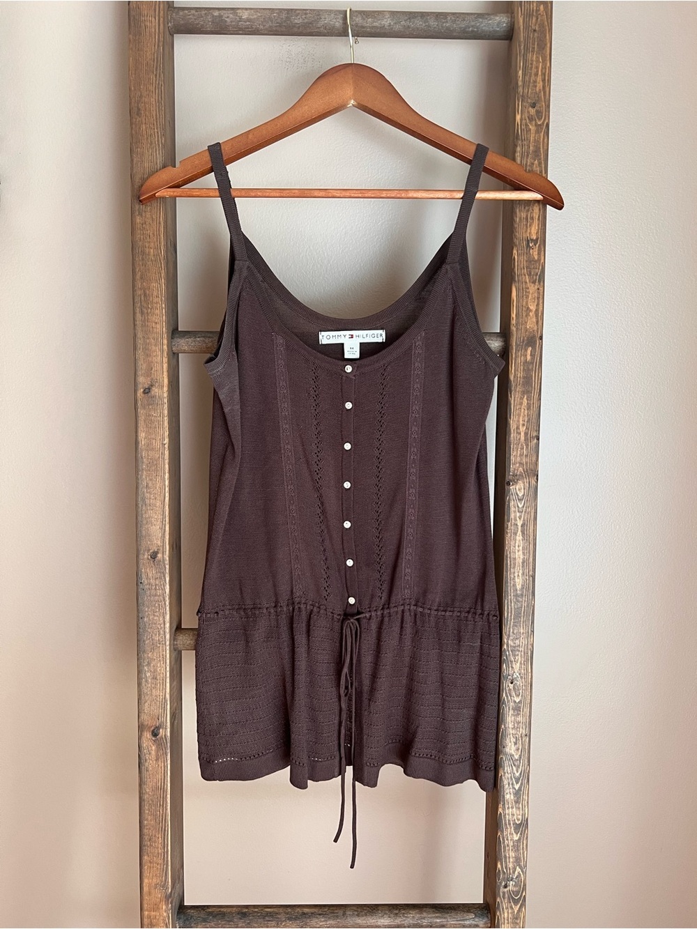 Tommy Hilfiger Silk Knit Brown Sleeveless Button-Front Top